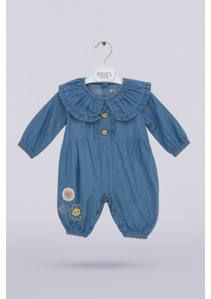 Kız Bebek Çiçek Nakışlı Pamuklu Sevimli Kot Tulum modelleri