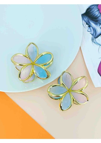 Lotus Model Gold Kenar Detaylı Soft Mavi Renk 8 cm Akrilik Mandal Toka
