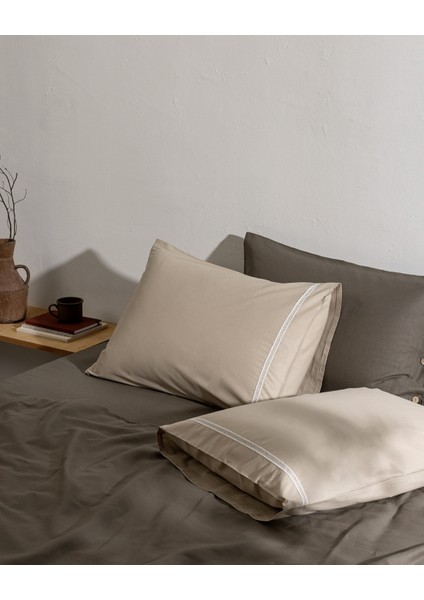 Modena %100 Pamuk 2'li Yastık Kılıfı - Bej/beyaz