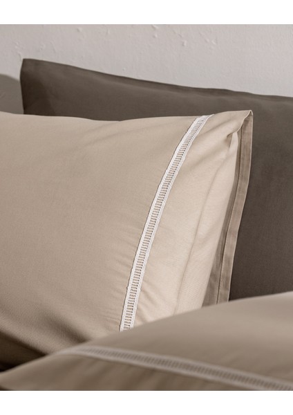 Modena %100 Pamuk 2'li Yastık Kılıfı - Bej/beyaz modelleri
