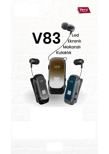 V83 Bluetooth Kulaklık Ekranlı Makaralı Titreşimli