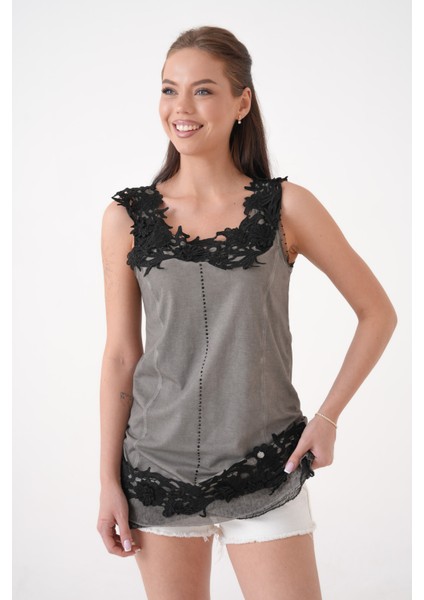 Kadın Dantel Güpü Yaka Kalın Askılı Eteği Güpürlü Yıkamalı Büyük Beden Spr Şık Curve Tunik modelleri