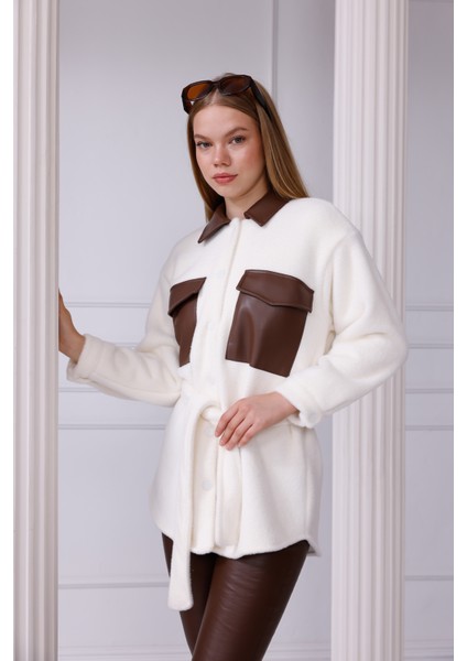 Kontrast Detaylı Kemerli Gömlek Ceket