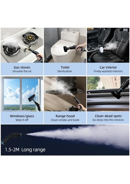 2500W Yüksek Basınçlı Buharlı Temizleyici 6 Kademeli Güç Ayarı 10 Farklı Başlık Çok Fonksiyonlu Temizlik Makinesi indirimleri