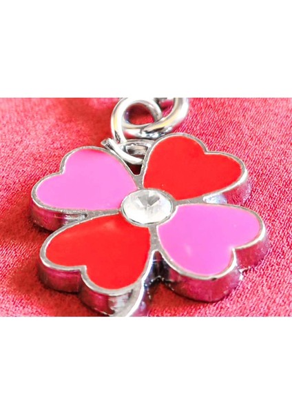 Kırmızı Pembe Renkli 4 Yapraklı Yonca Metal Anahtarlık
