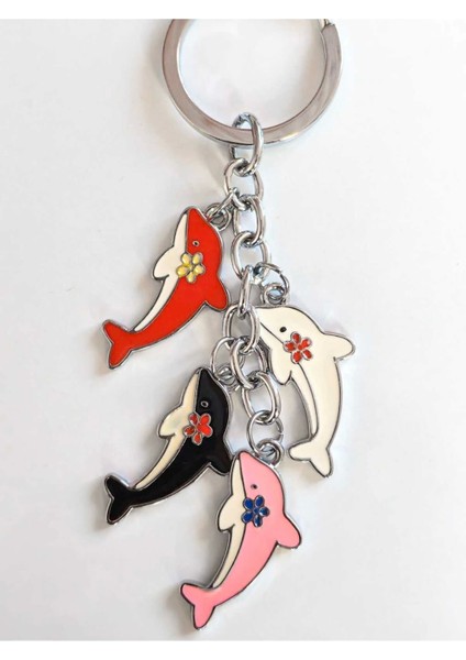 4 Farklı Renkte Yunus Balığından Metal Anahtarlık