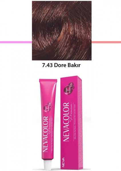 Premium 7.43 Dore Bakır - Kalıcı Krem Saç Boyası 50 G Tüp