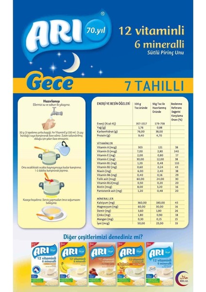 Mama Pirinç Unu 200GR Gece 7 Tahıllı Sütlü (12 Li Set) fırsatları