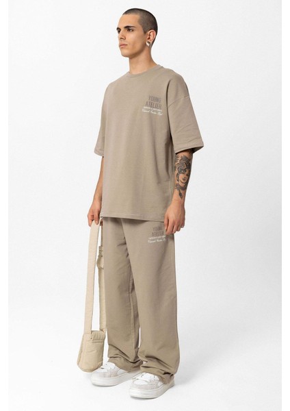 Young Atelıer Baskılı Oversize Eşofman Takım Vizon