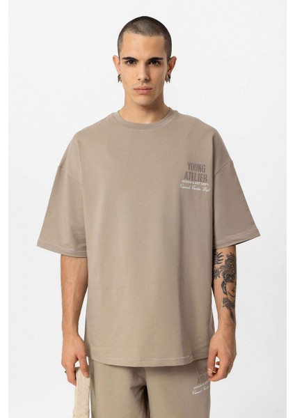 Young Atelıer Baskılı Oversize Eşofman Takım Vizon modelleri