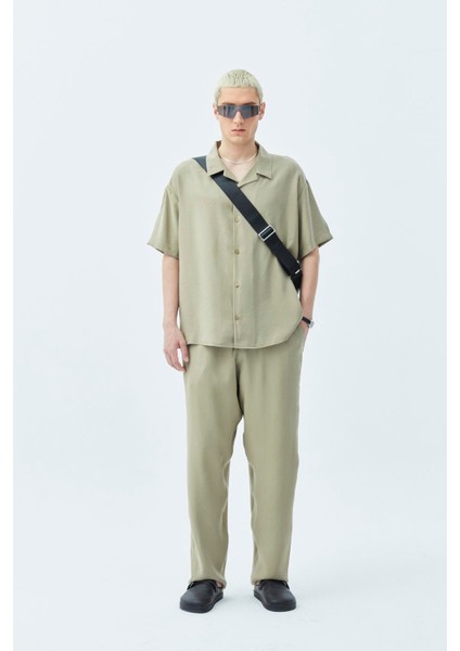 Basıc Oversize Keten Takım Haki