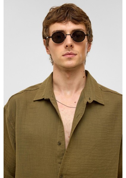 Oversize Kısa Kollu Müslin Kumaş Gömlek Haki indirimleri