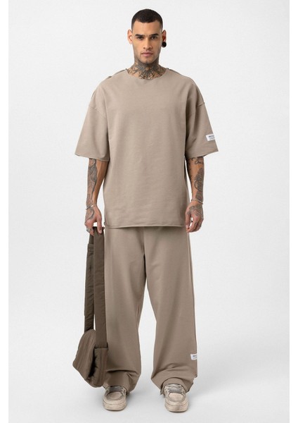 Etiket Detaylı Oversize Eşofman Takım Vizon