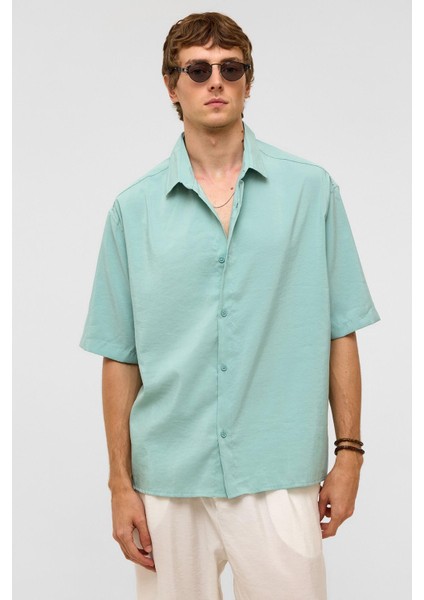 Basic Oversize Kısa Kollu Modal Gömlek Turkuaz fiyatları