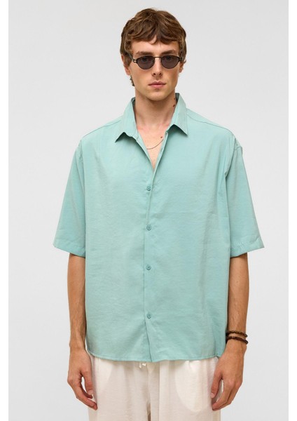 Basic Oversize Kısa Kollu Modal Gömlek Turkuaz modelleri