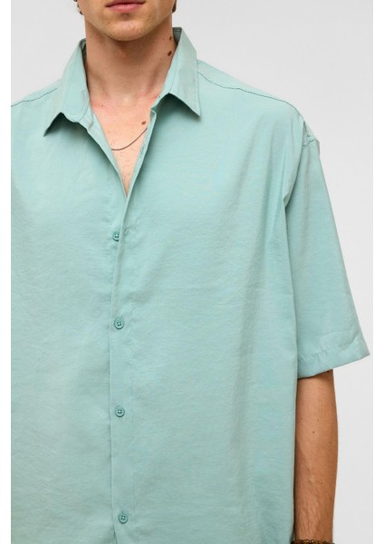 Basic Oversize Kısa Kollu Modal Gömlek Turkuaz fırsatları