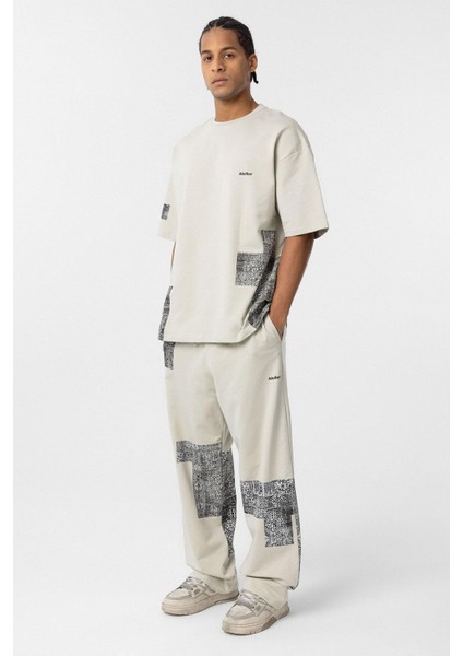 Etnik Desenli Oversize Eşofman Takım Buz Grisi