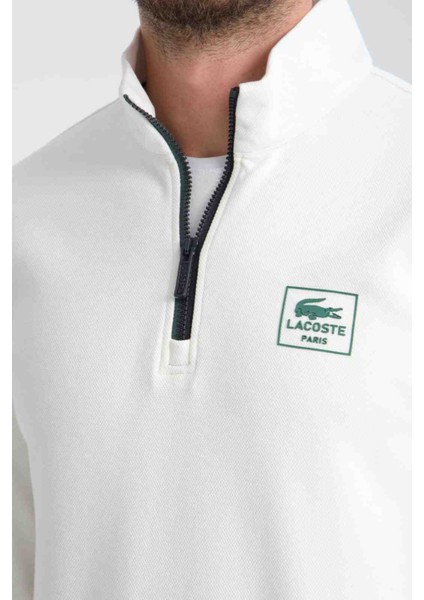 Fermuar Yaka Regular Fit Ekru Sweatshırt