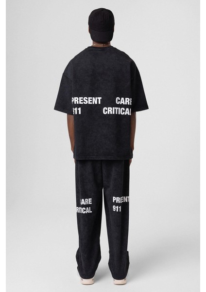 Yıkamalı Arka Baskılı Oversize Eşofman Takım Siyah fırsatları