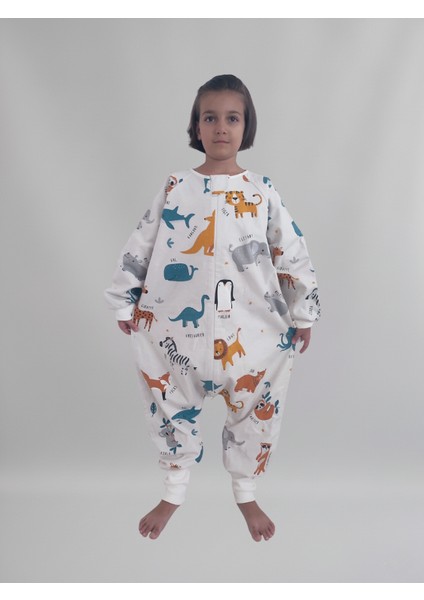 Pamuk Pazen Uzun Kollu Unisex Kışlık Çocuk Uyku Tulumu %100 Pamuk Hayvan Desenli 20-24 Derece 1 Tog indirimleri