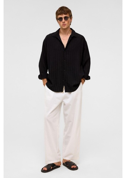 Oversize Uzun Kollu Modal Kumaş Gömlek Siyah