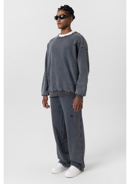 Premıum Yıkamalı Yırtık Detaylı Oversize Eşofman Takım Siyah fiyatları