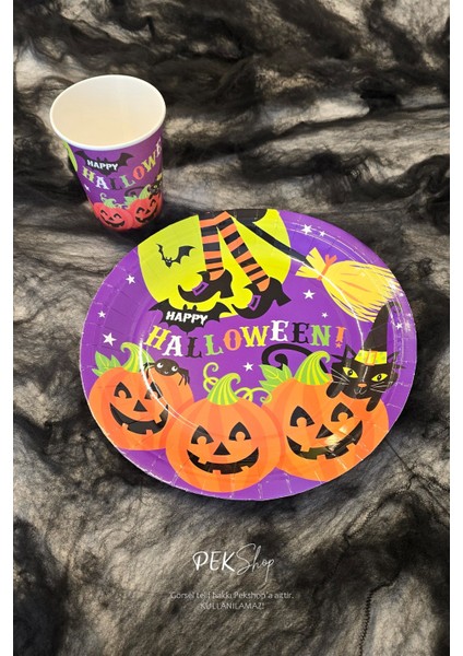 Cadılar Bayramı Karton Tabak Bardak Seti 8 Li Paket Halloween Tabak Bardak