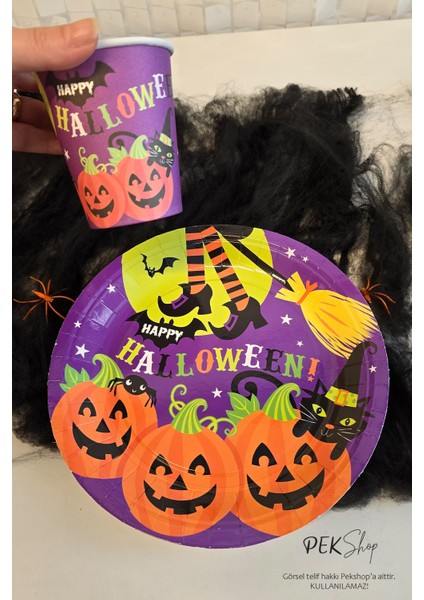 Cadılar Bayramı Karton Tabak Bardak Seti 8 Li Paket Halloween Tabak Bardak modelleri
