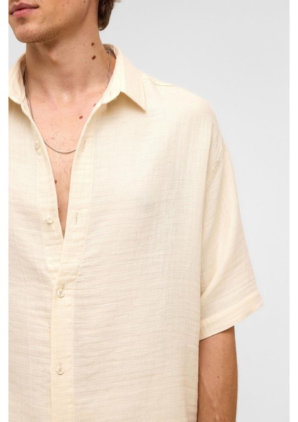 Oversize Kısa Kollu Müslin Kumaş Gömlek Naturel fırsatları