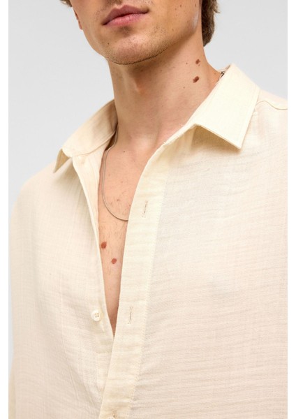 Oversize Kısa Kollu Müslin Kumaş Gömlek Naturel indirimleri