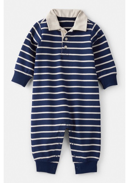 Erkek Bebek Mavi Kapüşonlu Tulum