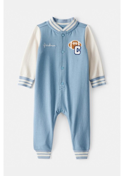 Erkek Bebek Mavi Kapüşonlu Tulum