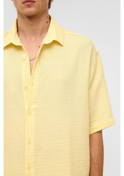 Oversize Kısa Kollu Müslin Kumaş Gömlek Sarı indirimleri