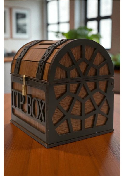 Tip Box- Bahşiş Kutusu - Kumbara “sandık Tipi Tipbox” Ceviz Renk