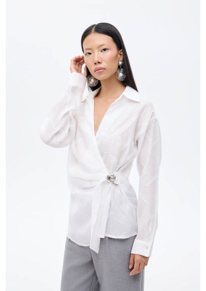 Ekru Kadın Gömlek BLZ00847