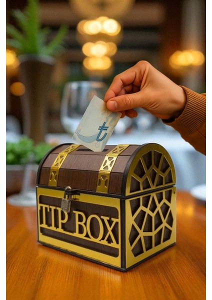 Tip Box- Bahşiş Kutusu - Kumbara “sandık Tipi Tipbox” Siyah+Gold Renk