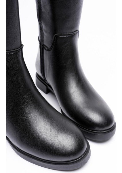 Kadın Deri Çizme Fermuarlı Gold Aksesuarlı Siyah Ferina modelleri