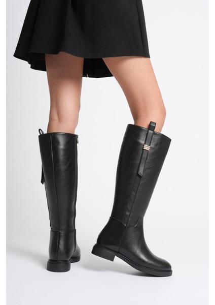 Kadın Deri Çizme Fermuarlı Gold Aksesuarlı Siyah Ferina fırsatları