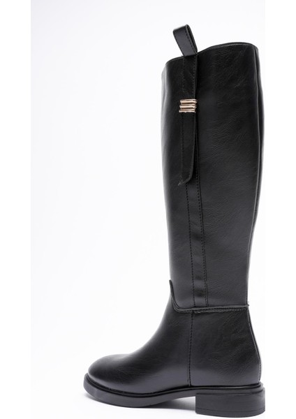 Kadın Deri Çizme Fermuarlı Gold Aksesuarlı Siyah Ferina indirimleri