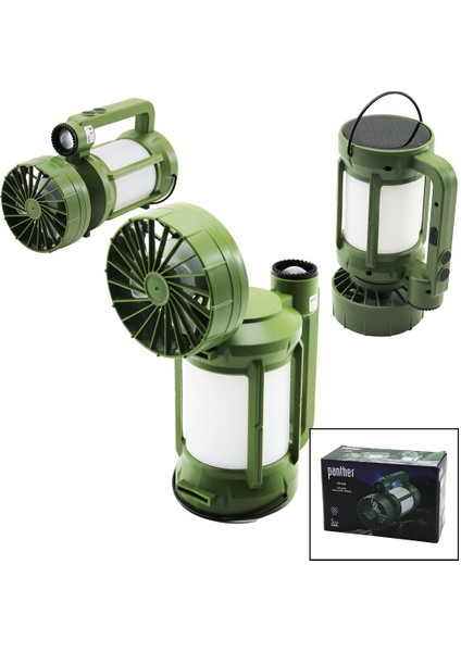 3in1=fan - 2-Fener Solar - USB Şarj Vantilatör - Kamp Lamba FENER:10W+5WFAN=90 Derece Oynar Baş- Tek Kademe PT-576 (5250)