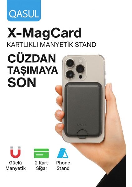Deri Kartlıklı Manyetik Telefon Standı Güçlü Mıknatıs, 2 Kart Kapasiteli, Ince ve Dayanıklı