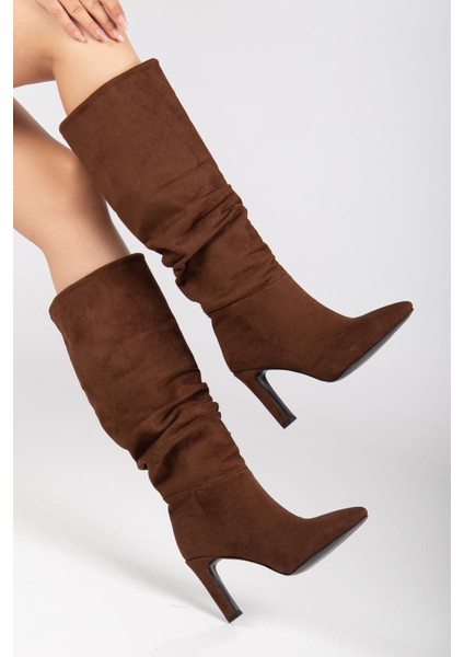 Carola Kadın Körüklü Çizme Süet Deri Ince Topuklu Çizme