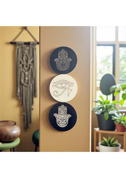 3lü Duvar Süsü, Duvar Dekoratif Set,kendinden Yapışkanlı, Hamsa, Horusun Gözü 18 Çap