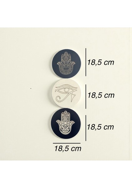 3lü Duvar Süsü, Duvar Dekoratif Set,kendinden Yapışkanlı, Hamsa, Horusun Gözü 18 Çap fiyatları
