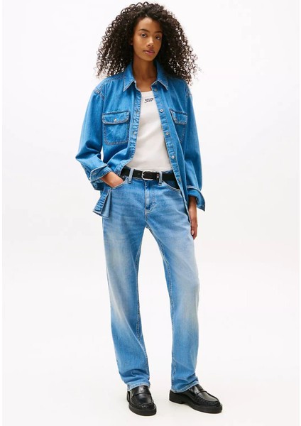 Kadın Rahat Kalıp Çift Göğüs Cepli Kot Gömlek - Mavi fiyatları