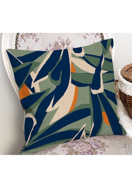 Abstract Botanica Soyut Yaprak Desenli Yeşil Lacivert Turuncu Dekoratif Kırlent Kılıfı 50X50 cm fiyatları