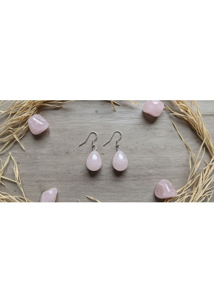 Doğal Pembe Kuvars Küpe – Aşk ve Sevgi Taşı, Şifa ve Enerji Kristali, Zarif Kadın Takı