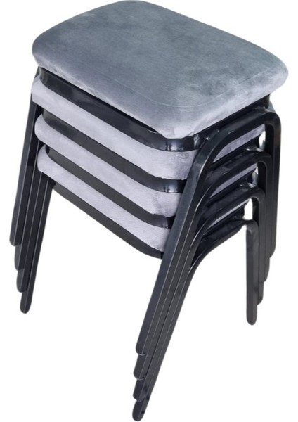 Tabure 4 Adet Siyah Demir Ayaklı Silinebilir Kumaş Yeni Trend Mutfak Taburesi Dikdörtgen Tabure