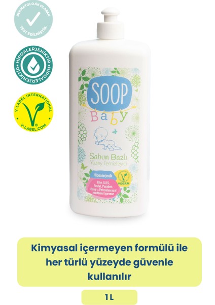 Bebek Sabun Bazlı Yüzey Temizleyici 3 x 1 L | %100 Doğal & Hipoalerjenik | Kokusuz İz Bırakmaz, Durulamasız |