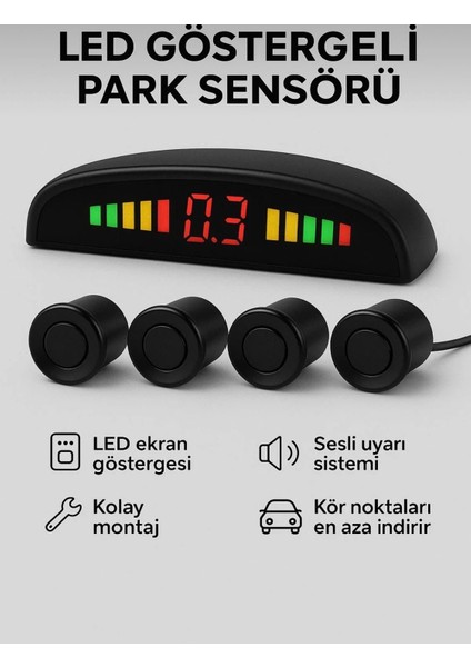 Dijital Ekranlı Araç Park Sensörü Ses Ikazlı 22 mm Siyah Sensör Göz Pmx
